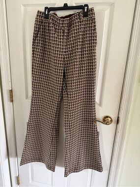 Anthropologie Houndstooth Boot-Cut Pants - Brown/Black/Cream